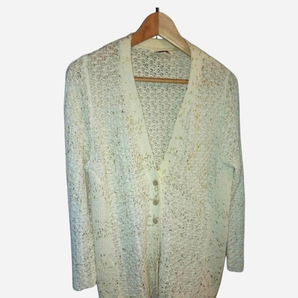 FINAL DISCOUT!Coldwater Creek Cream Cardigan with Gold Flecks&3/4 Sleeves
